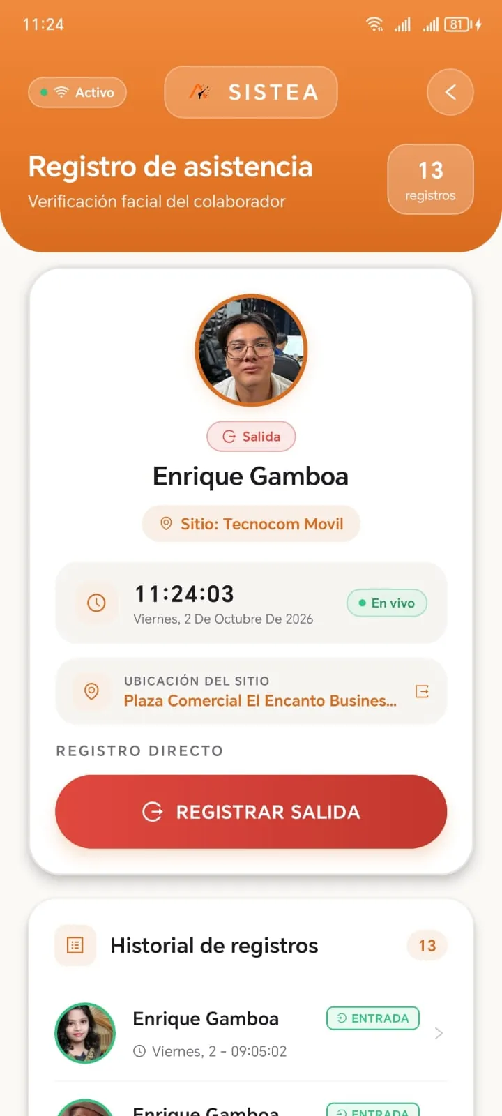 App de Asistea — registro de asistencia con selfie y ubicación